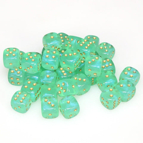 Chessex Borealis: 12MM D6 Light Green/Gold (36)