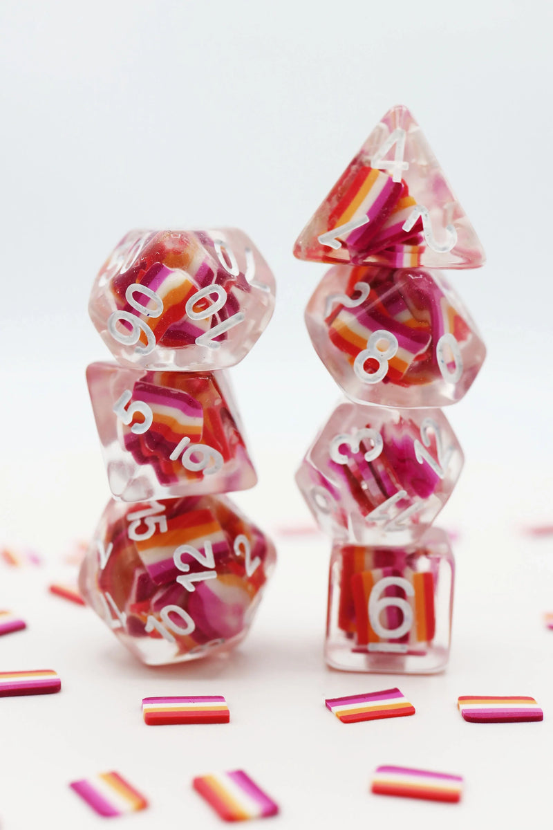 Foam Brain Games Community Lesbian Flag RPG Dice Set