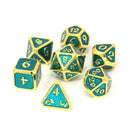 Die Hard Dice 7 Die Metal Dice Set: Mythica Gold Aquamarine