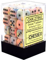 Chessex Festive: 12MM D6 Circus/Black (36)