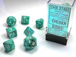 Chessex Mini Dice: Marble - Oxi-copper/white  7 Dice Set