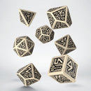 Q Workshop Dice Set - Dwarven Beige and Black 7 Dice Set