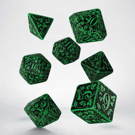Q Workshop Dice Set - Forest 3D Green and Black 7 Dice Set