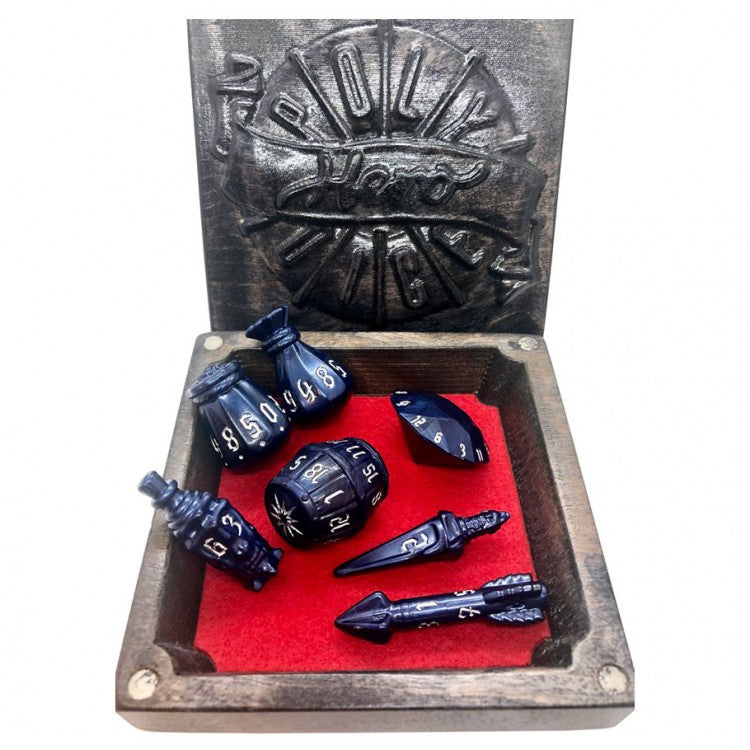 Polyhero Dice Set - The Rogue Midnight Blue & Silver Starlight 7 Dice Set
