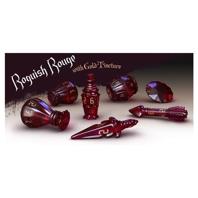 Polyhero Dice Set - The Rogue Roguish Rogue & Gold Tincture 7 Dice Set
