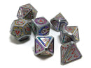 Hymgho Solid Metal Leyline Dice - Gunmetal with Rainbow Chrome Polyhedral Set (7)