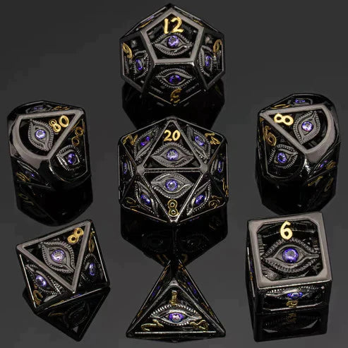 Hymgho Dragon's Eye Hollow Metal Dice Set - Purple Gems