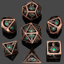 Hymgho Dragon's Eye Hollow Metal Dice Set - Emerald Green Gems