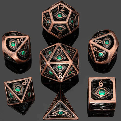 Hymgho Dragon's Eye Hollow Metal Dice Set - Emerald Green Gems