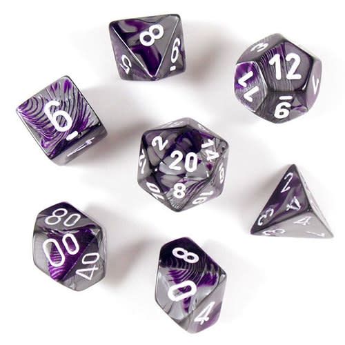 Chessex Gemini: Purple-Steel/White 7 Dice Set