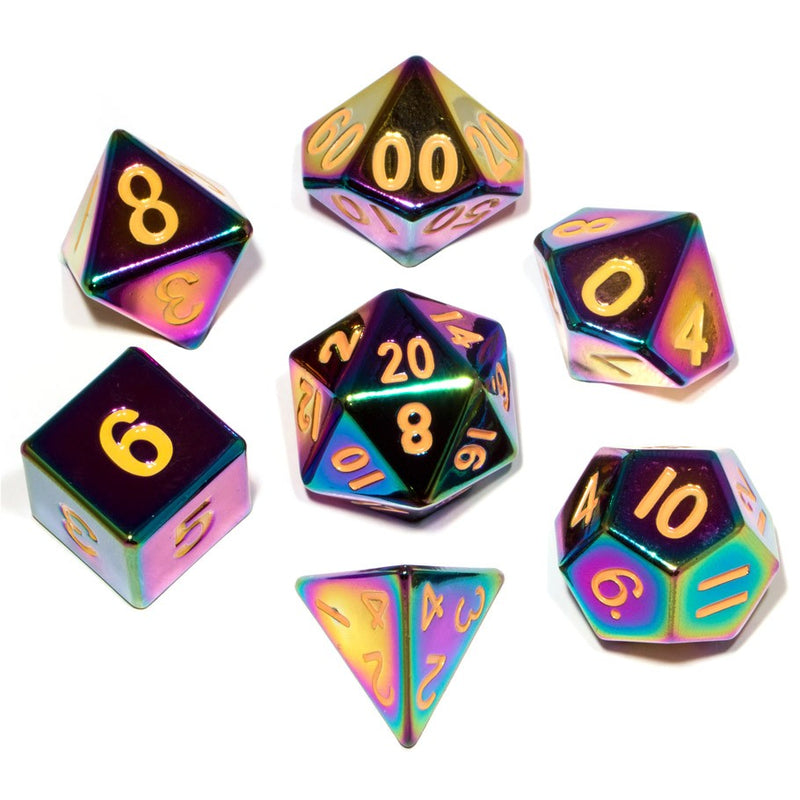 Metallic Dice Games Metal 7 Dice Set: Flame Torched Rainbow