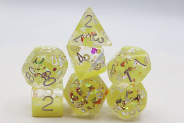 Foam Brain Games RPG Dice Set: Milk Yellow with Shimmer Diamond Filled