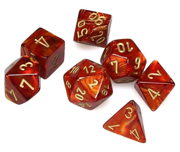 Chessex Mini Dice: Scarab - Scarlet/gold 7 Dice Set