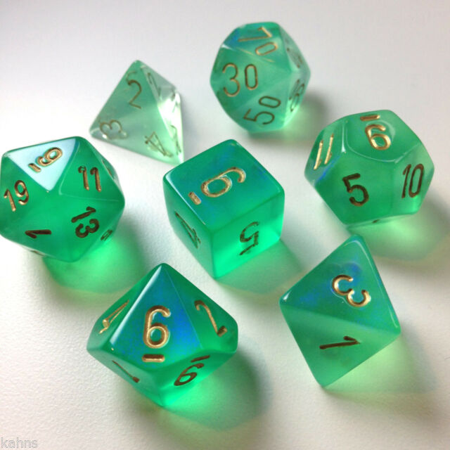 Chessex Borealis: Light Green/Gold 7 Dice Set