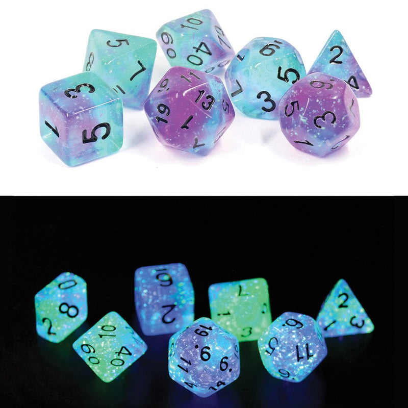 Sirius Dice: 7 Die Set: Peacock Glowworm